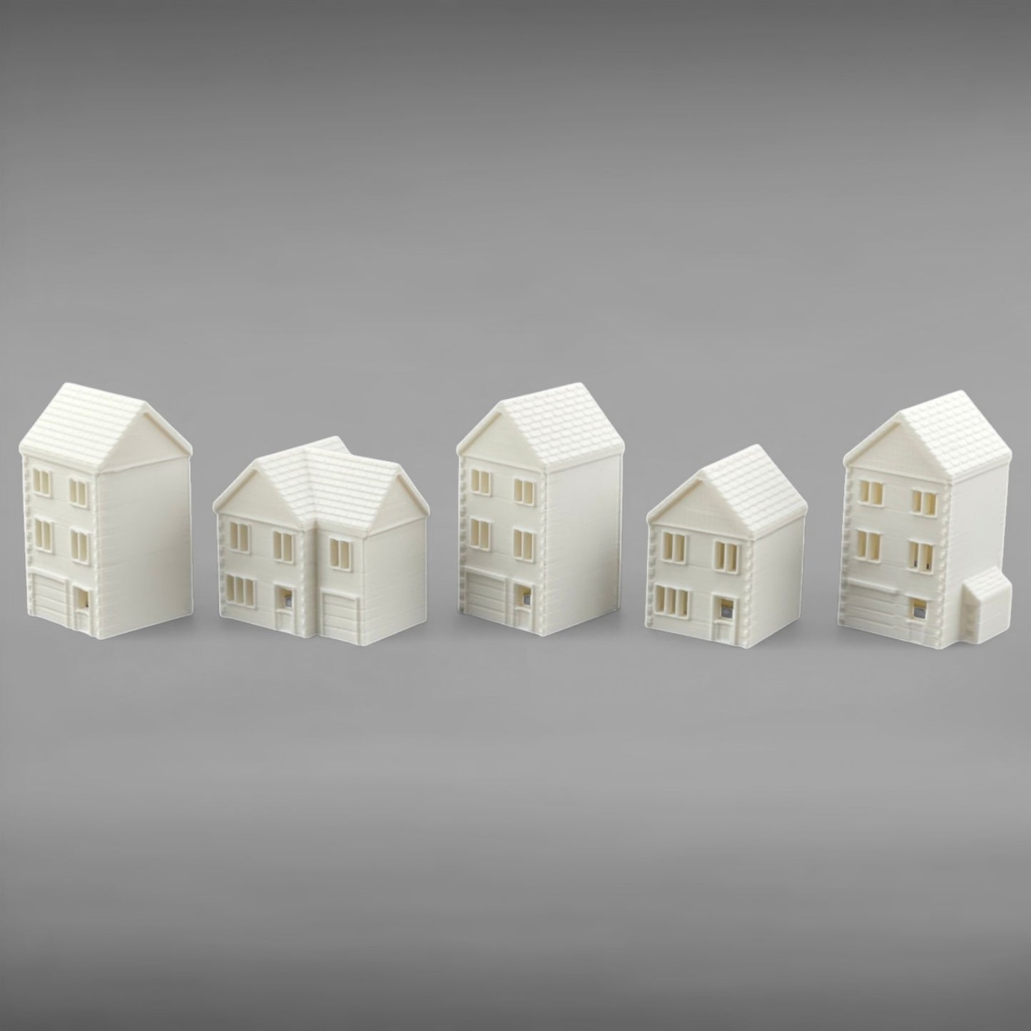 Suburban Row Houses - 5pc Set - Z Scale 1:220 - White
