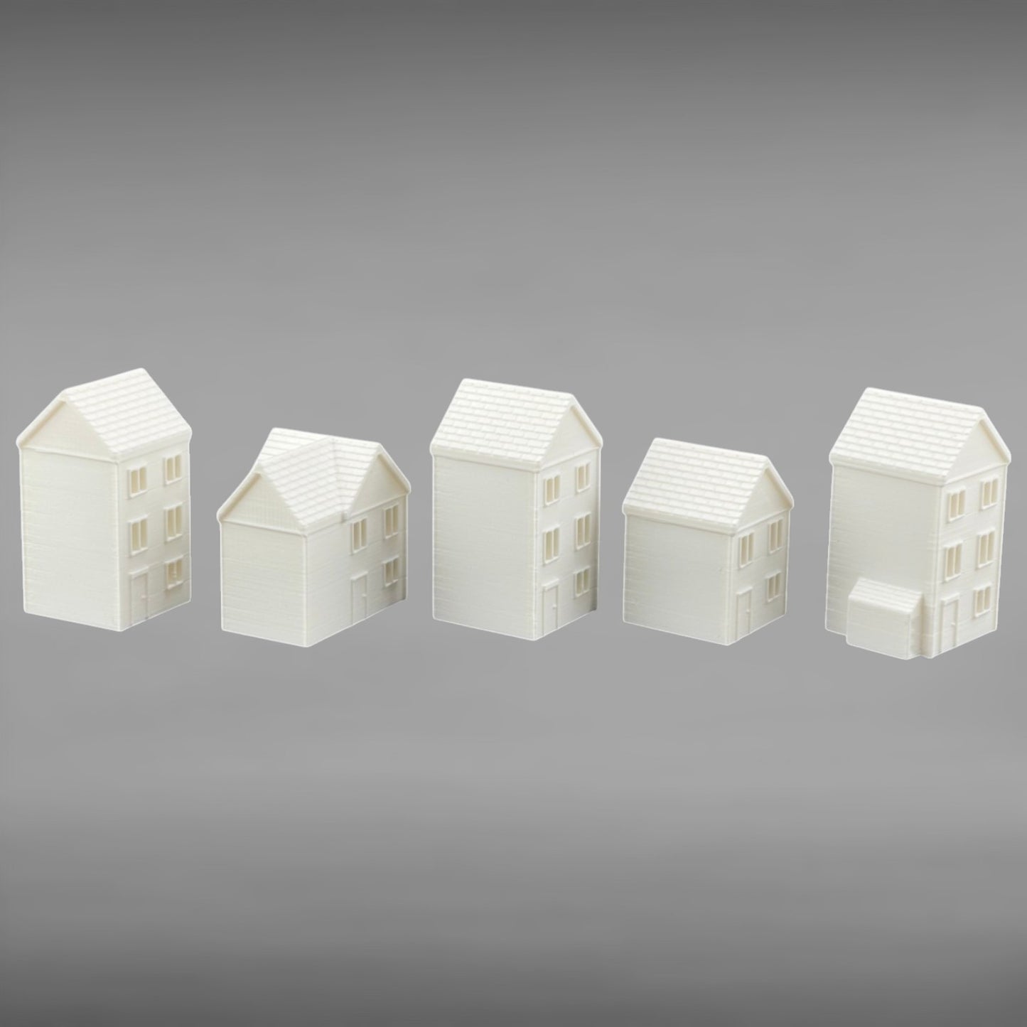 Suburban Row Houses - 5pc Set - Z Scale 1:220 - White