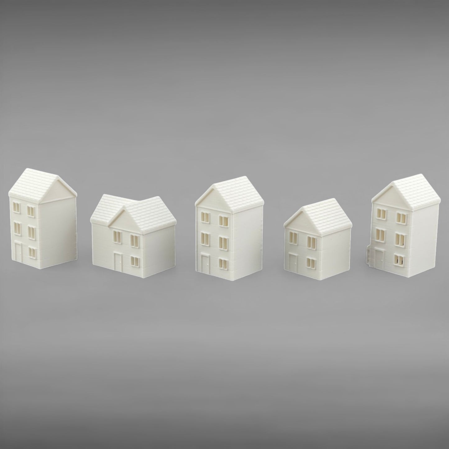 Suburban Row Houses - 5pc Set - Z Scale 1:220 - White