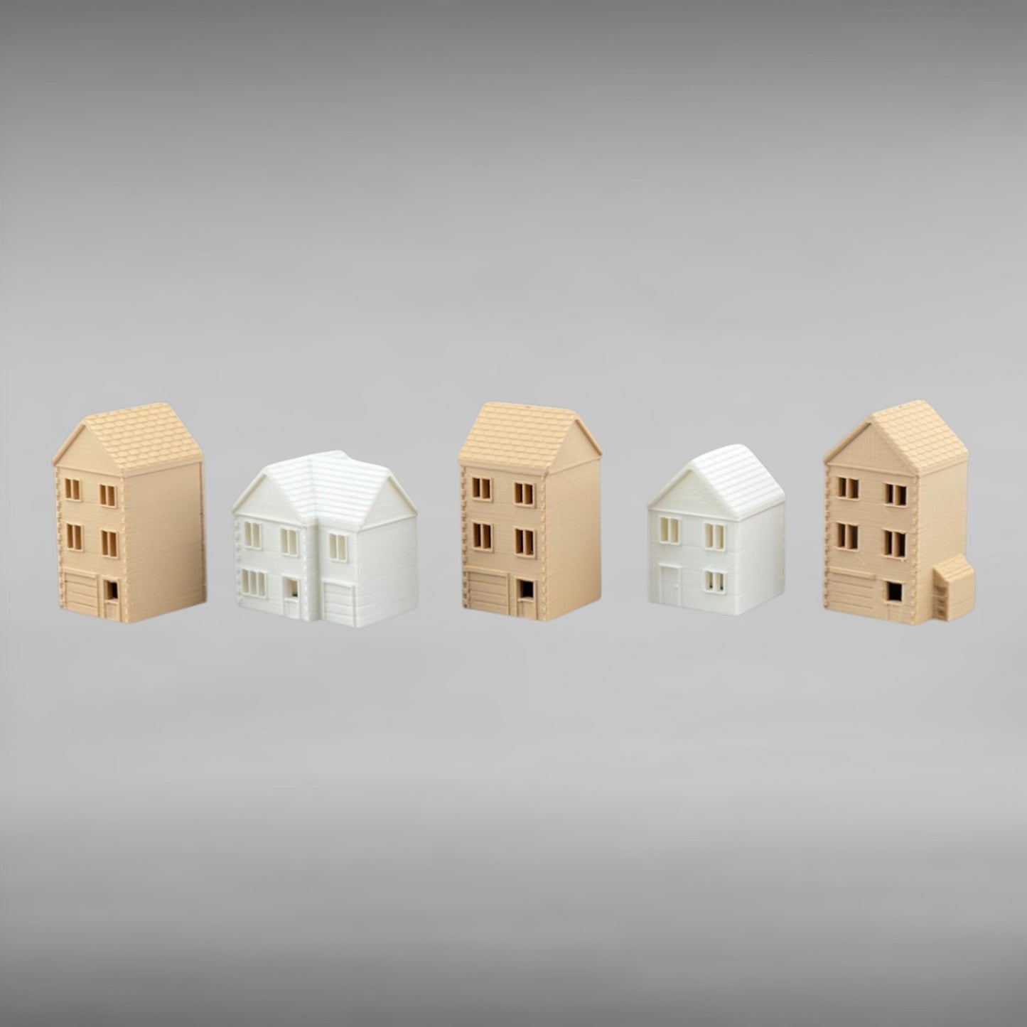 Suburban Row Houses - 5pc Set - N Scale 1:160 - Brown/White
