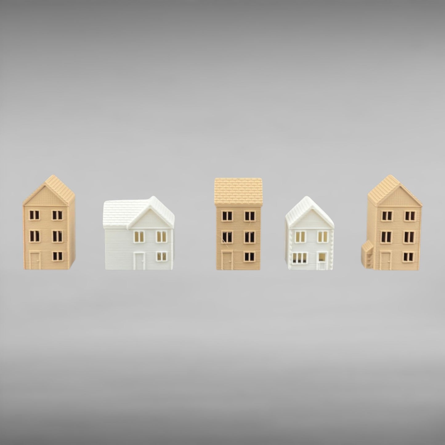 Suburban Row Houses - 5pc Set - N Scale 1:160 - Brown/White