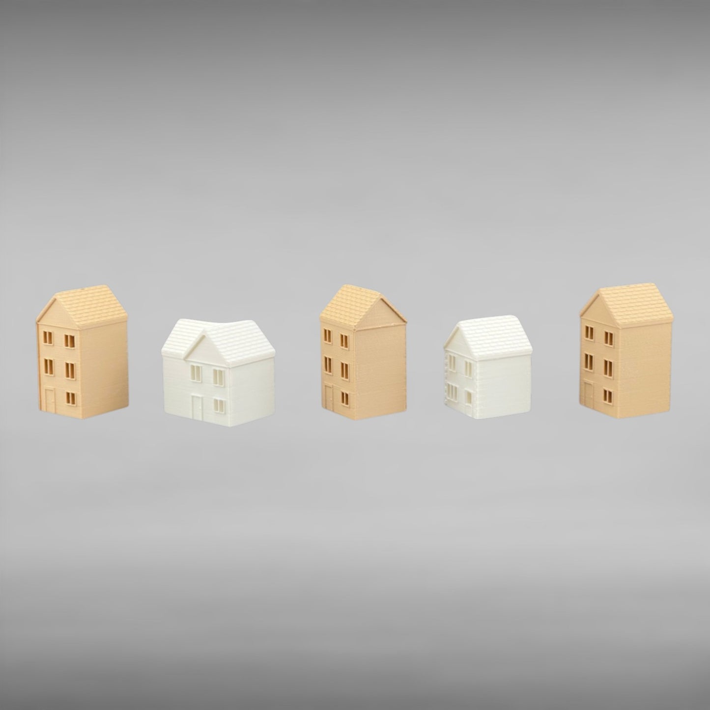 Suburban Row Houses - 5pc Set - N Scale 1:160 - Brown/White