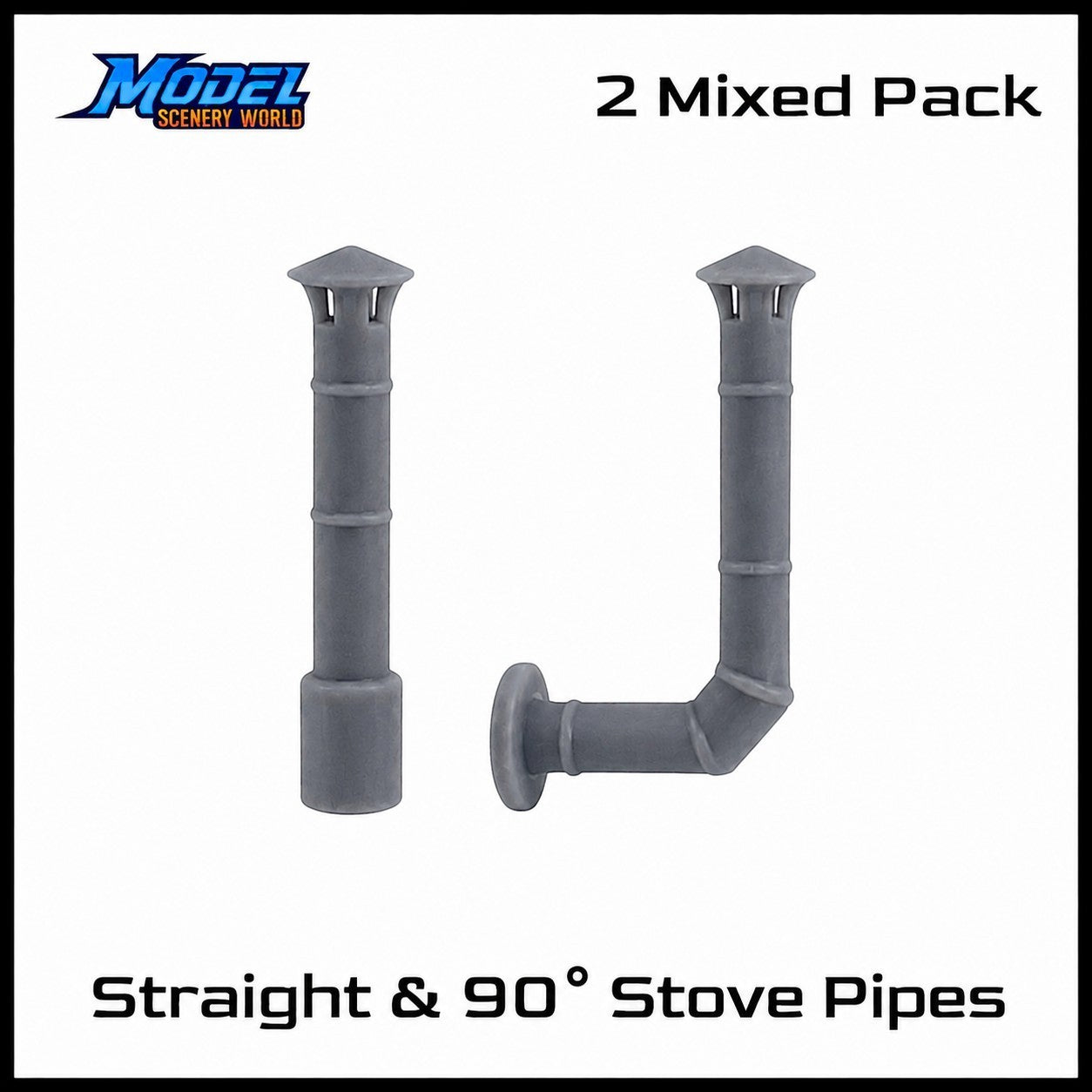 1 Gauge 1:32 Straight & 90° Stove Pipes Resin 2pc Set