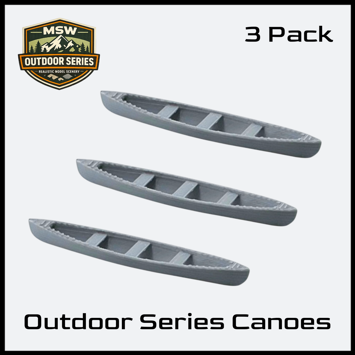 O Scale 1:48 Outdoor Series Canoes Gray 3pc