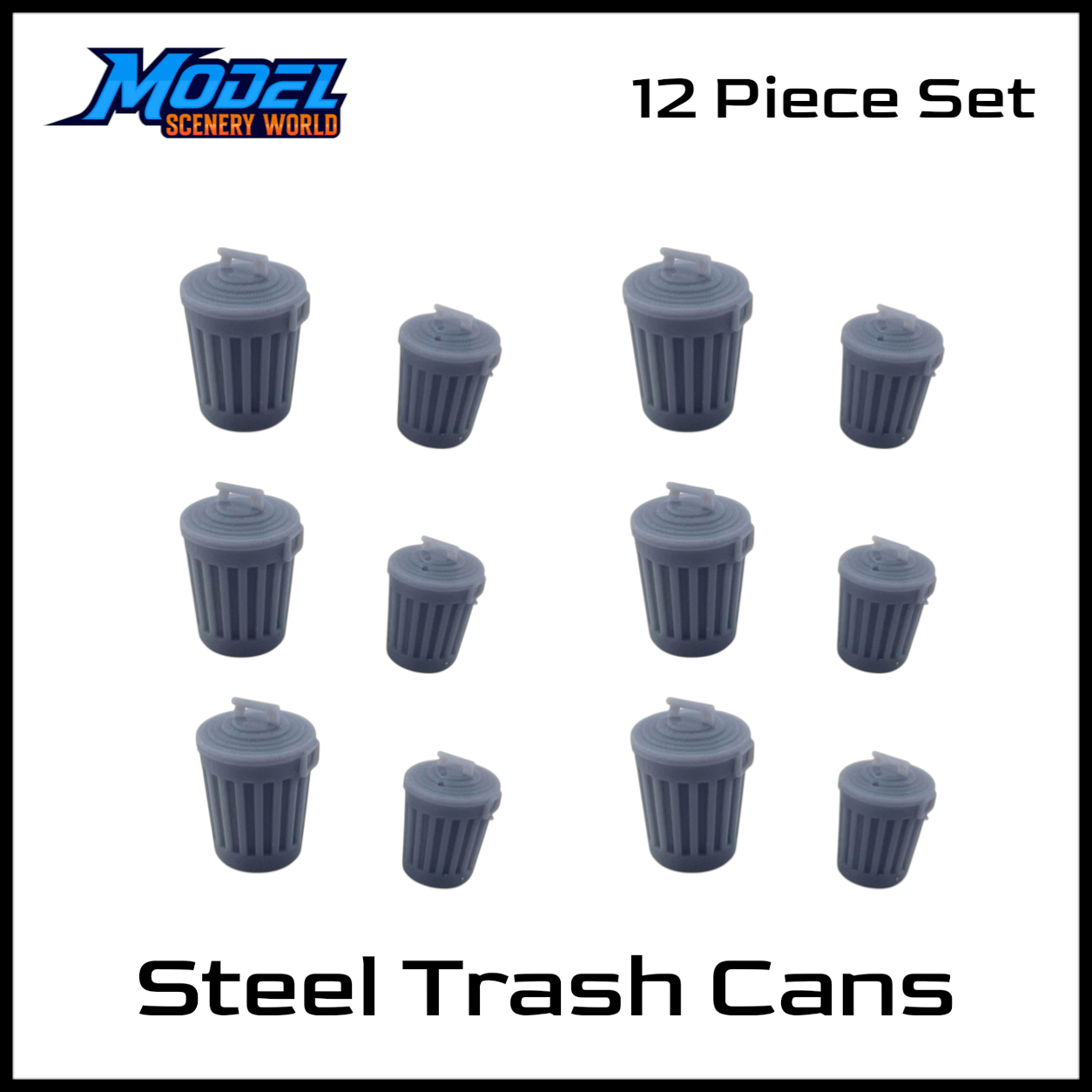 Z Scale 1:220 Steel Trash Cans 12pc Mixed Resin Model Set
