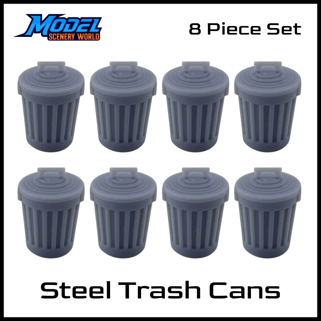 O Scale 1:48 Steel Trash Can Resin Models – 8 Pack