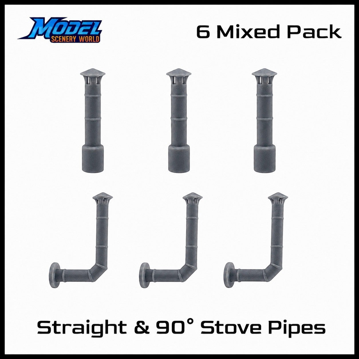 S Scale 1:64 Straight & 90° Stove Pipes Resin 6pc Set
