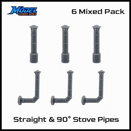 N Scale 1:160 Straight & 90° Stove Pipes Resin 6pc Set