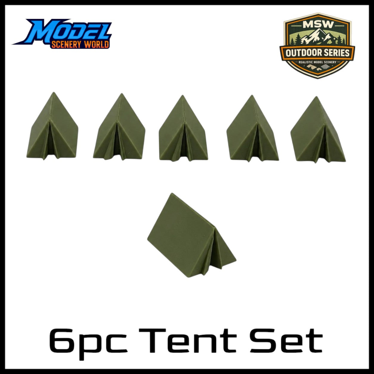 Z Scale 1:220 Outdoor Series Army Green Camping Tents 6pk