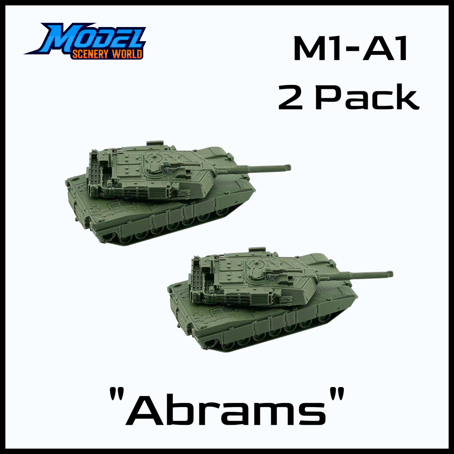 N Scale 1:160 M1-A1 Abrams Tank (2pk) - Green