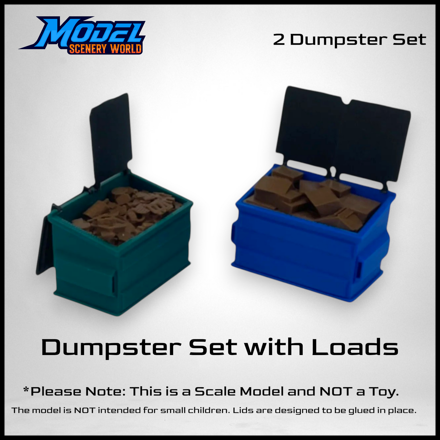 O Scale 1:48 Dumpster Set with Trash & Recycling Loads