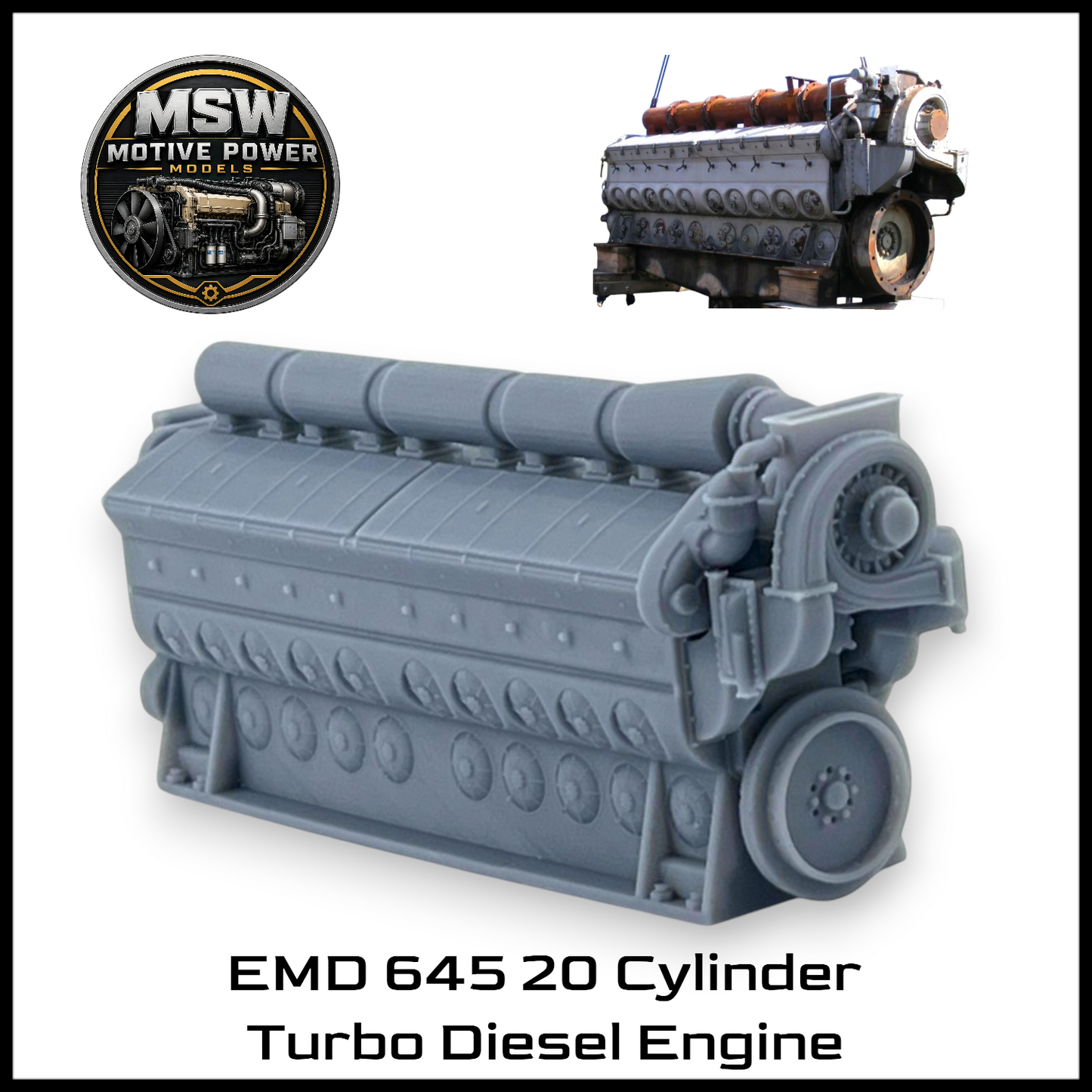 S Scale 1:64 EMD 645 20-Cylinder Turbo Diesel Engine