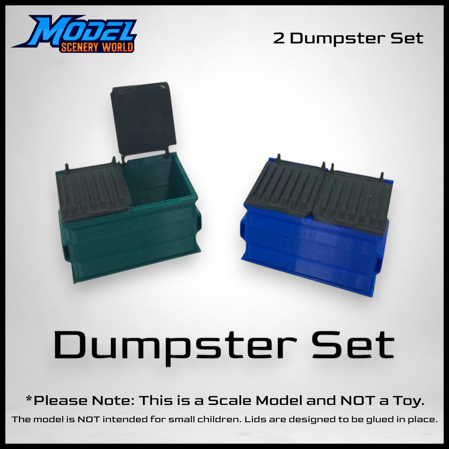 O Scale 1:48 Green Trash & Blue Recycling Dumpster Set