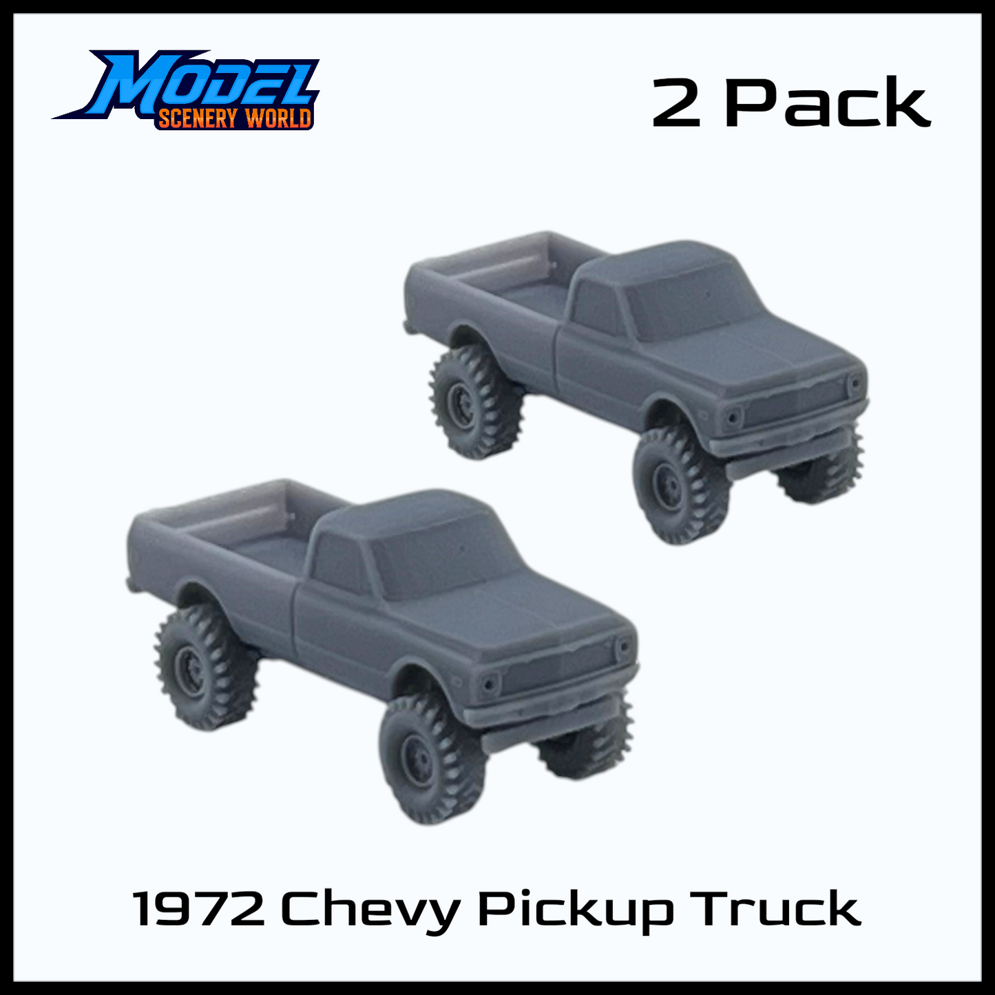 Z Scale 1:220 1972 Chevy Big Tire Pickup Truck Resin 2pk